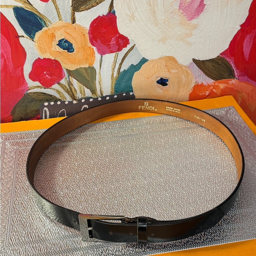 Fendi Black Leather Belt with Silver Buckle - Picture 9 of 16